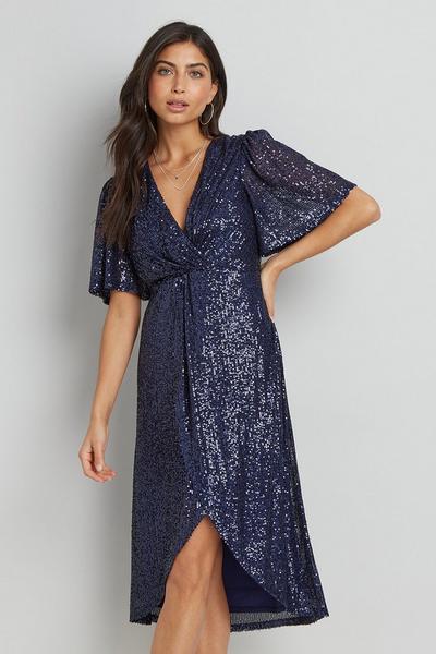 Wallis Sequin Twist Wrap Dress | Debenhams